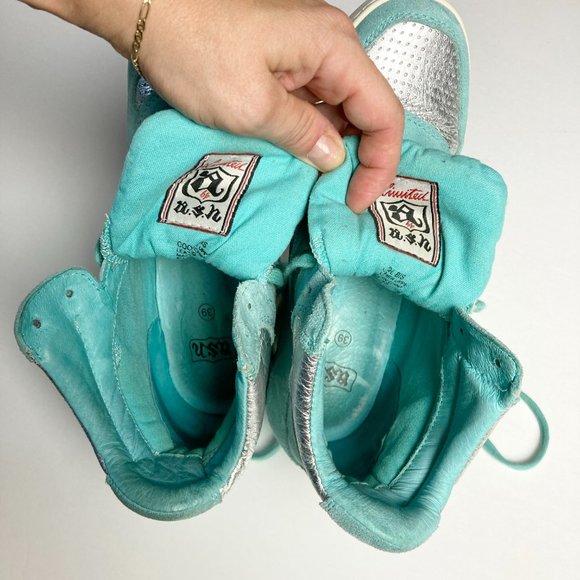 ASH Bea High-Top Wedge Sneaker in blue & silver suede leather - Picture 5 of 11